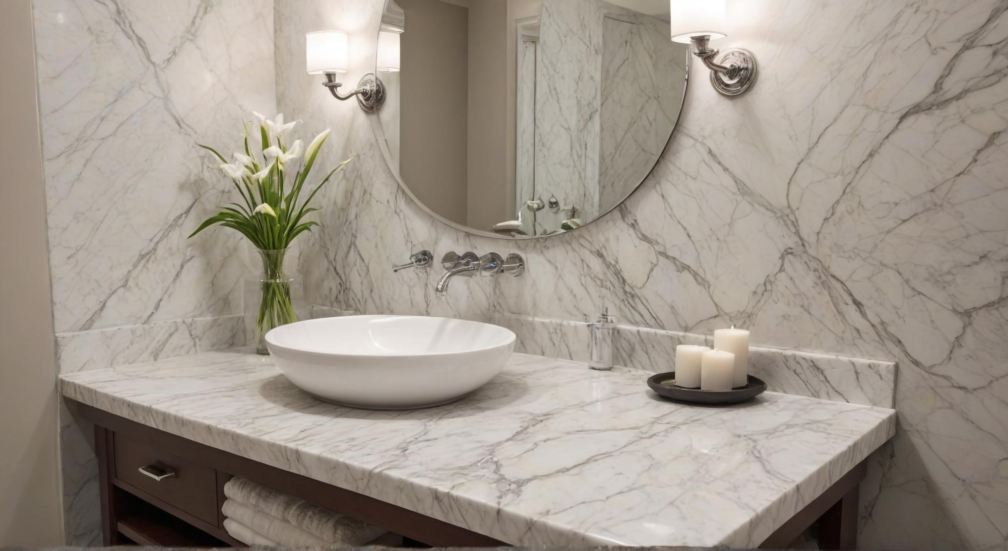 Quartz bathroom vanity top Sugar Land TX by Olafab Cabinetry